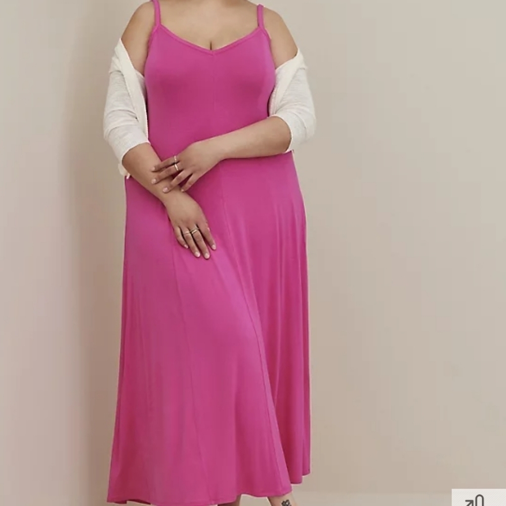 🆕️💗 1X BRIGHT PINK TRAPEZE MAXI DRESS - SUPER SOFT💗 - Picture 2 of 4